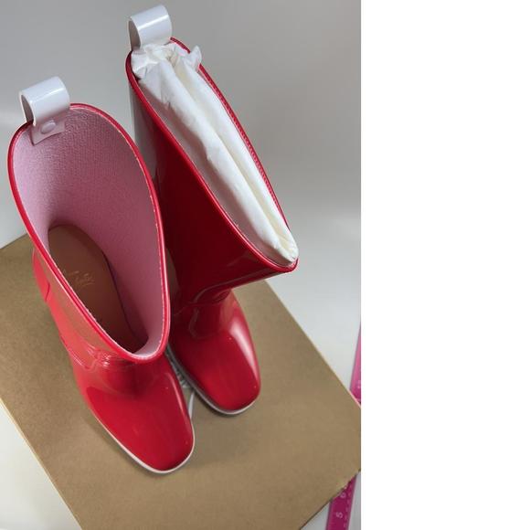 70mm Loubirain Loubi Red Rain Boots Rubber Heeled Bootie E597 - Picture 11 of 11